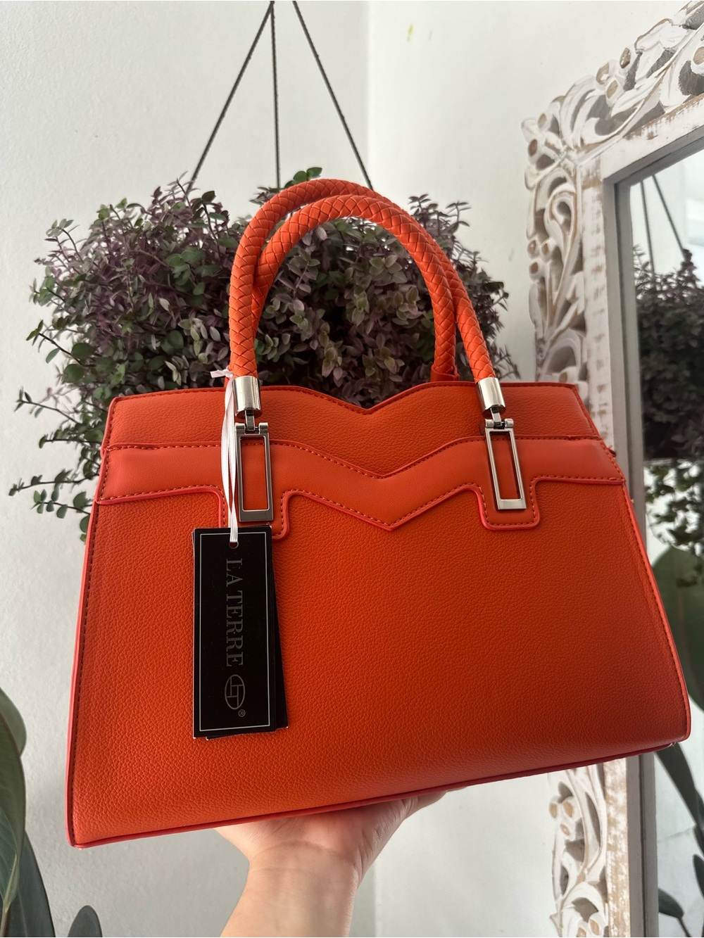 NWT La Terre Orange Braided-Handle Satchel